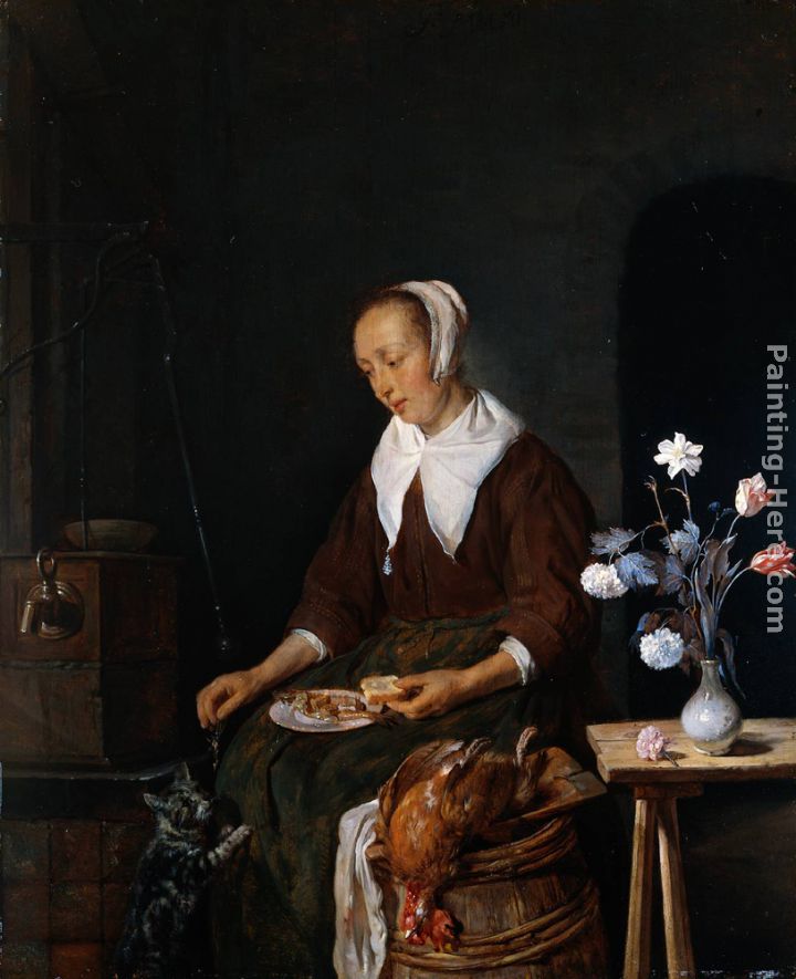 Woman Eating painting - Gabriel Metsu Woman Eating art painting
